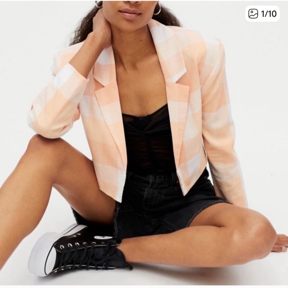 For Love And Lemons Peach Plaid cropped Blazer jacket M - NWT
